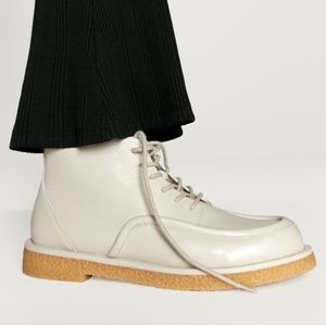 NWT ZARA Bone Off White Leather Laced High Top Shoes 6